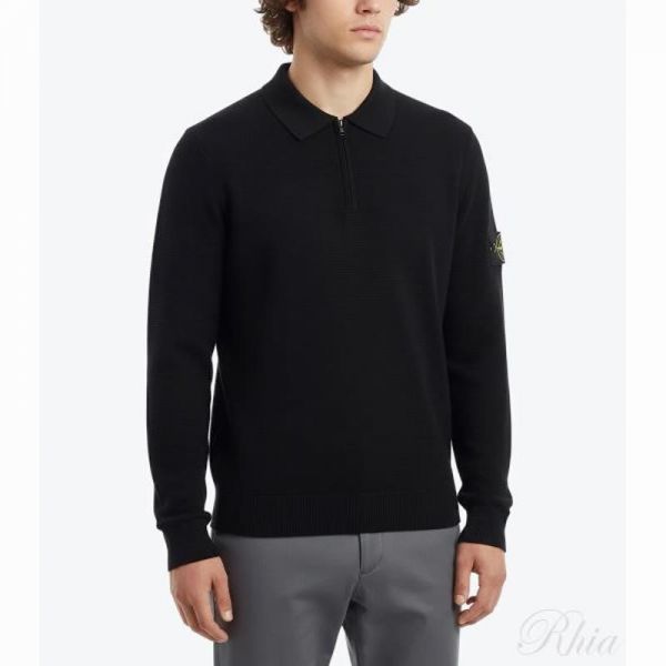 스톤아일랜드 558A4 스트레치 RWS 울 하프 집업 폴로 니트 8115558A4 A0029 - Stone Island