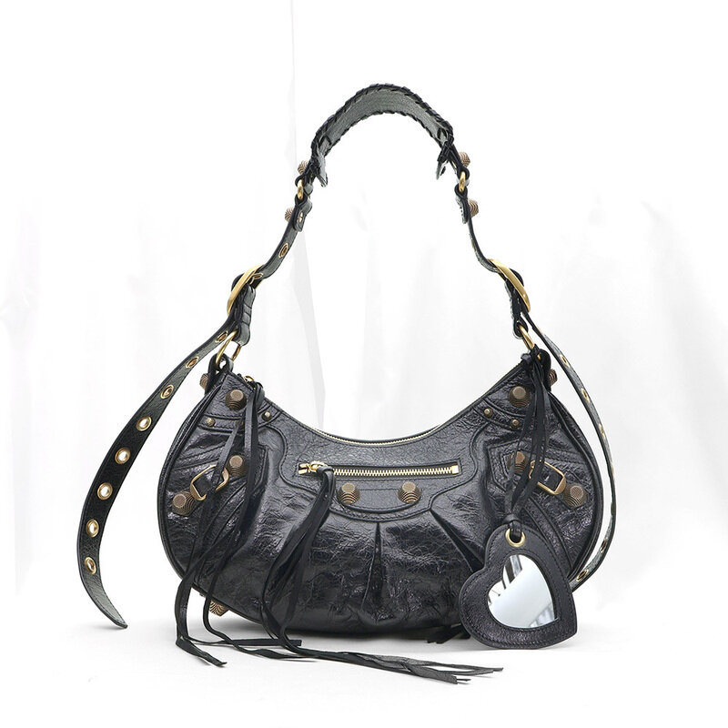 Balenciaga(발렌시아가) 671307 블랙 아레나 램스킨 Le Cagole 르카골 스몰 호보 숄더백 - Balenciaga