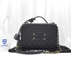 Chanel(샤넬) A93344 블랙 캐비어 금장 코스메틱 라지 탑핸들 베니티 케이스 2WAY(28번대) 썸네일 1