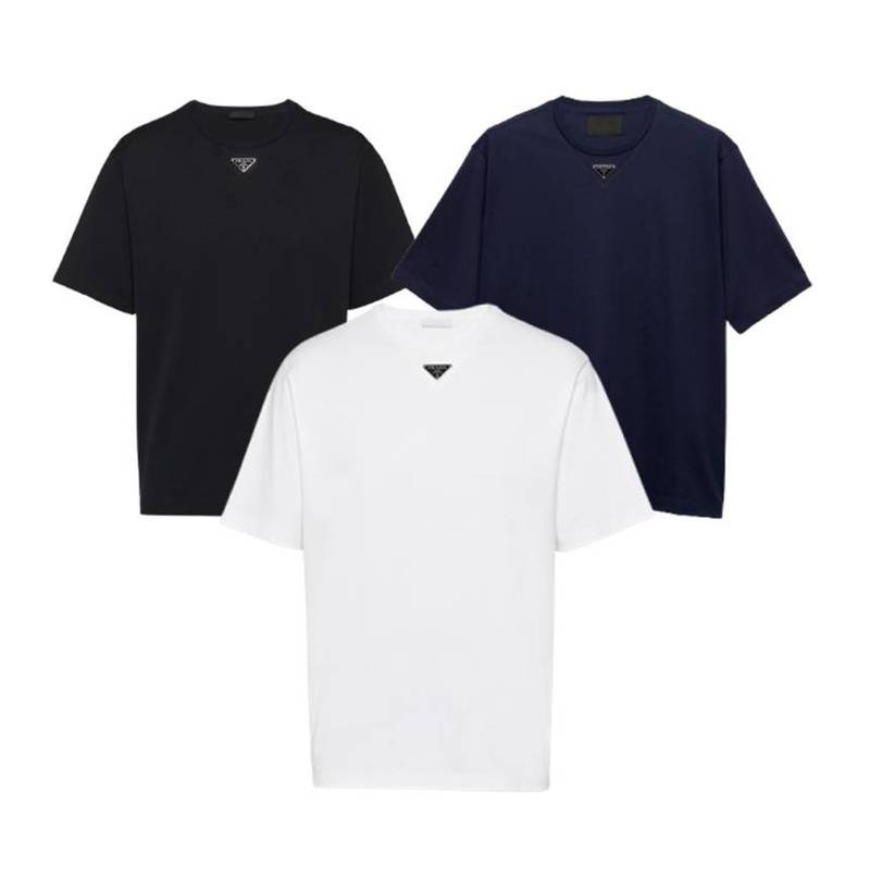 [백화점 풀셋] 프라다 남자 남성 오버핏 블랙 블루 화이트 반팔 티셔츠 PUJN661 - Prada