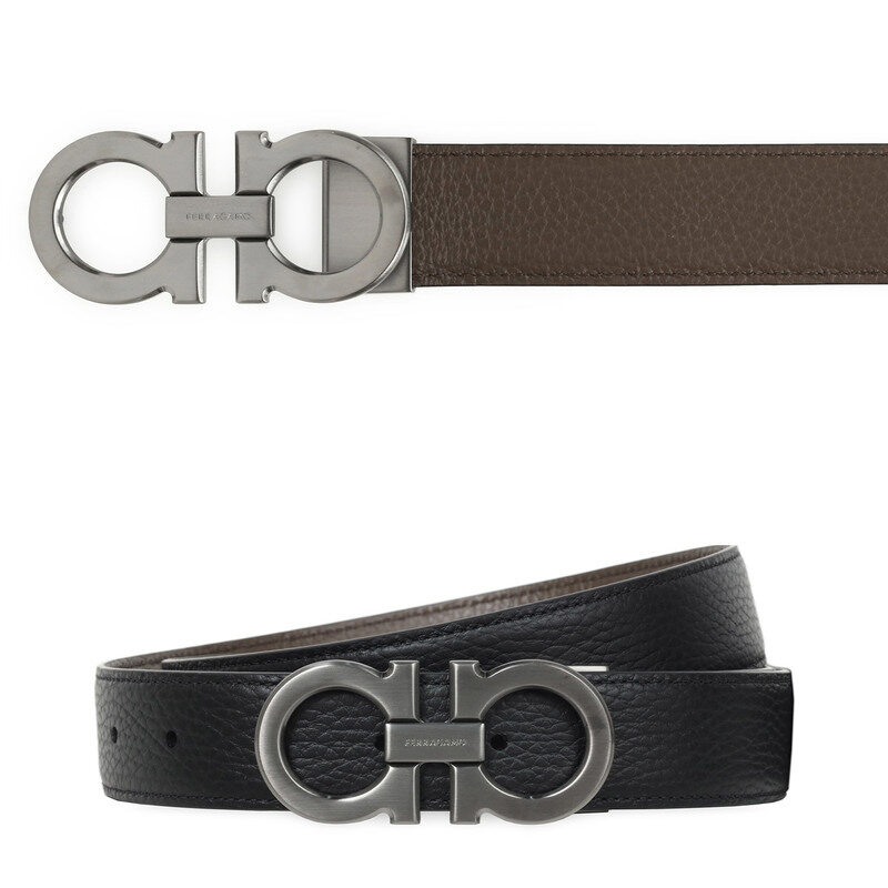 페라가모 26SS 블랙 클레이 더블 간치니 리버시블 벨트 67 0428 0780486 - Salvatore Ferragamo