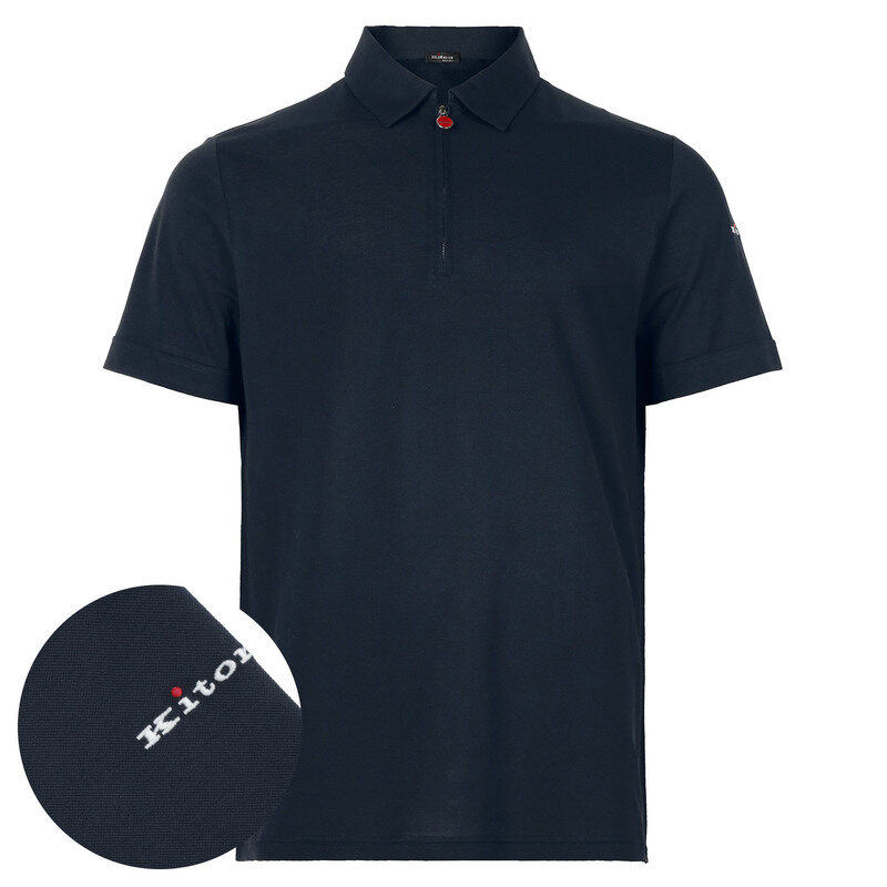 키톤 26SS 블루네이비 하프 집업 폴로 티셔츠 UMK0877 03 - Kiton