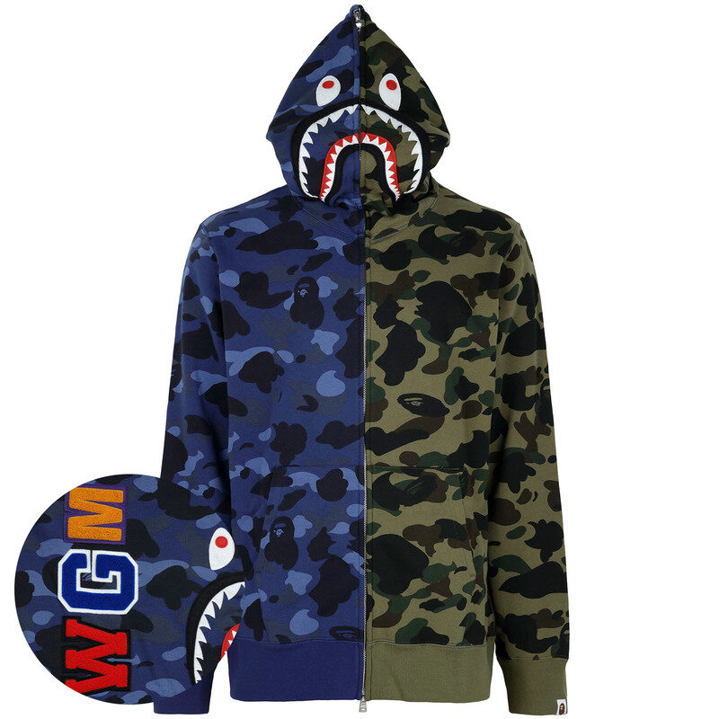 베이프 26SS 네이비 스플릿 카모 샤크 후드 집업 자켓 001ZPM301005M NAVY - Bape