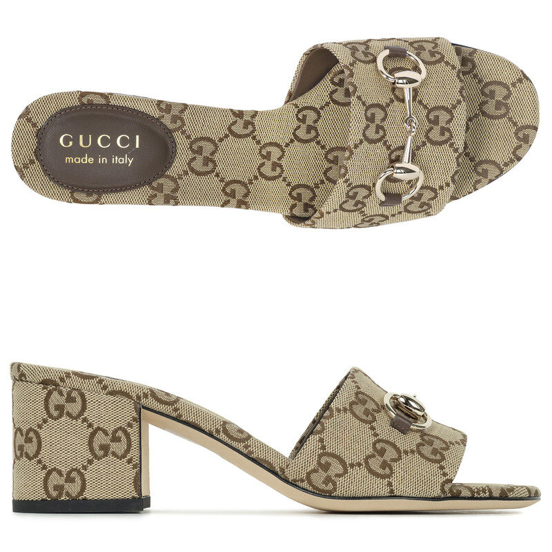구찌 26SS 카멜 브라운 GG 홀스빗 슬라이드 샌들 854882 9SF10 2544 - Gucci