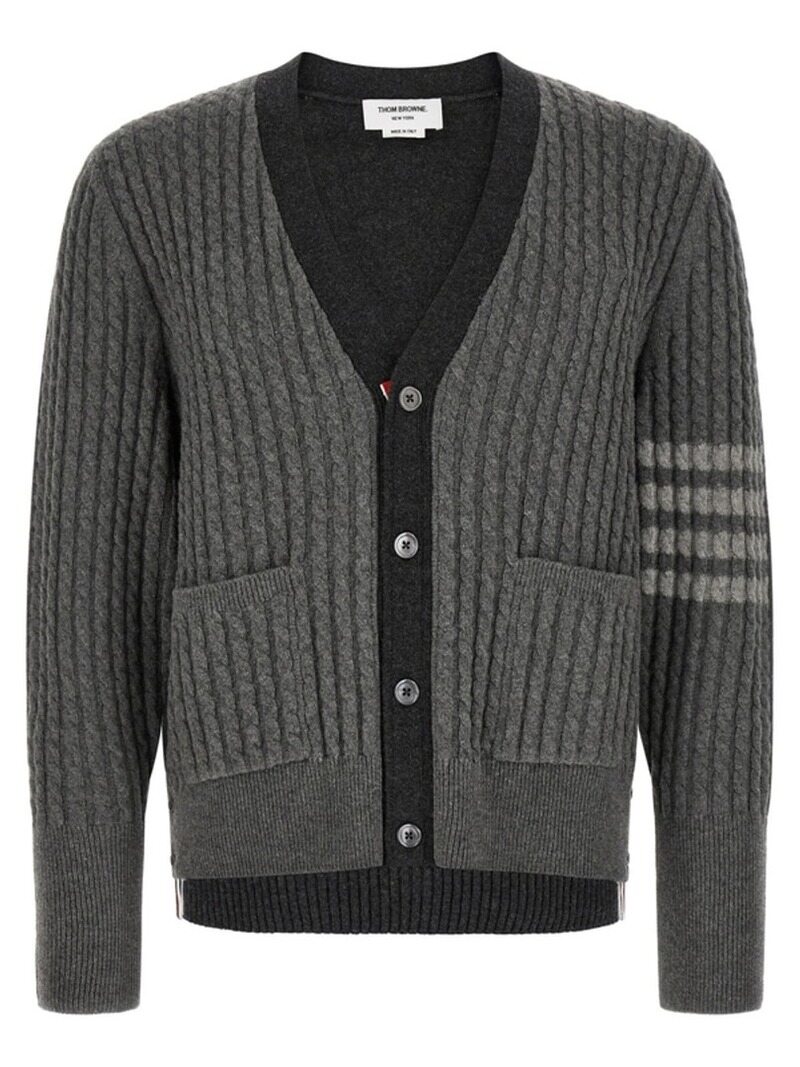 [관부가세포함] FW26 톰브라운 남자 남성 케이블 니트 그레이 울가디건 MKC650A  - Thom Browne