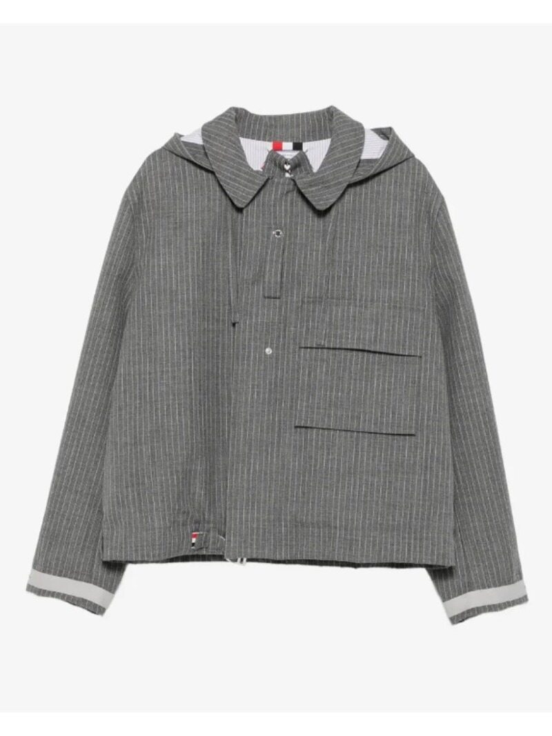 [관부가세포함] FW26 톰브라운 남자 남성 그레이 스트라이프 후드 울자켓 MJO260 - Thom Browne