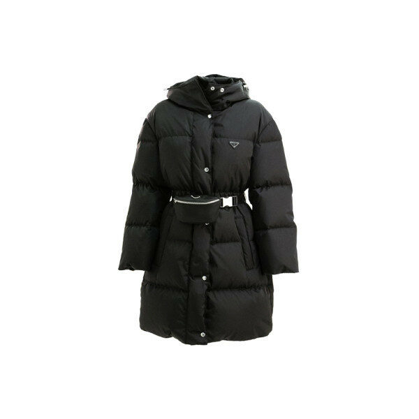 프라다 26FW 삼각로고 포켓 벨티드 후드 롱 패딩자켓 블랙 29Y395 1WQ8 F0002 - Prada