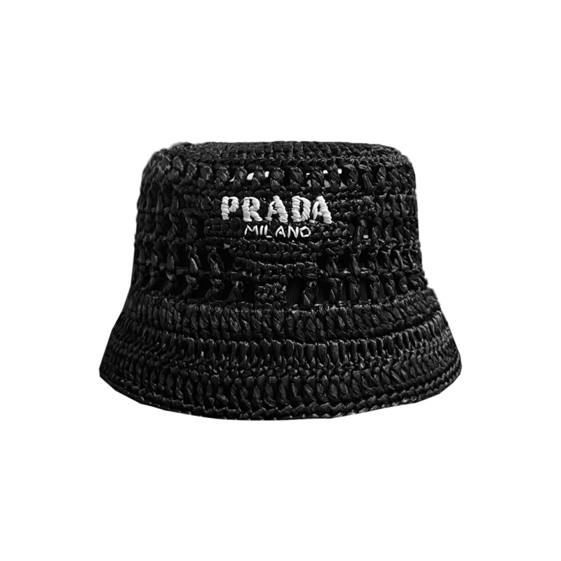 프라다 26SS 로고 자수 라피아 버킷햇 블랙 2HC137 2A2T F0002 - Prada