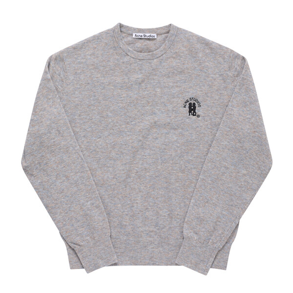 아크네스튜디오 B60293 LIGHT GREY BROWN MELANGE 자수 로고 멜란지 남성 니트 - Acne Studios