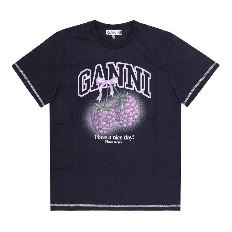 가니 A1050219 252 라즈베리 로고 여성 반팔티 - Ganni