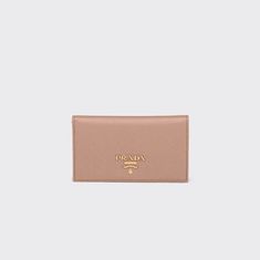 프라다 여자 반지갑 스냅 클로저 메탈 레터링 로고 사피아노 파우더 핑크 1MV020